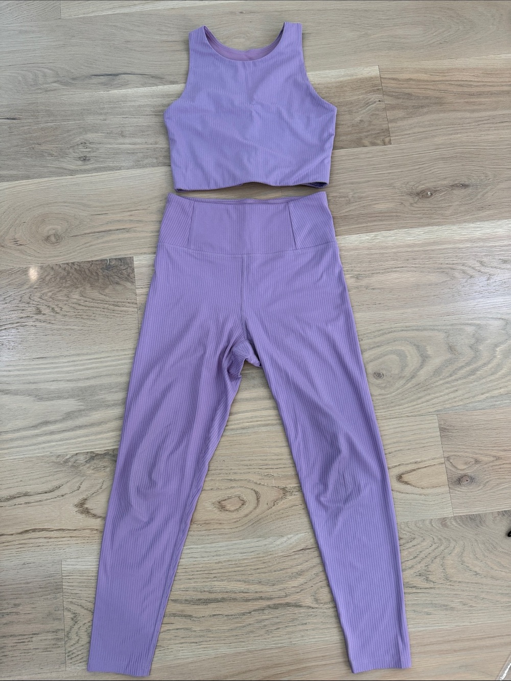 Girlfriend Collective Ribbed Activewear Set Lavender Lilac Purple Crop Top & Leg
